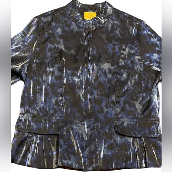 Ruby Red Brand~ Blue Shimmer  Animal Print Blazer Size 12P - Picture 2 of 5